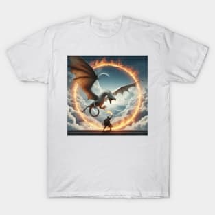 Circle of Magic: When a Fire Dragon Encompasses Humanity T-Shirt